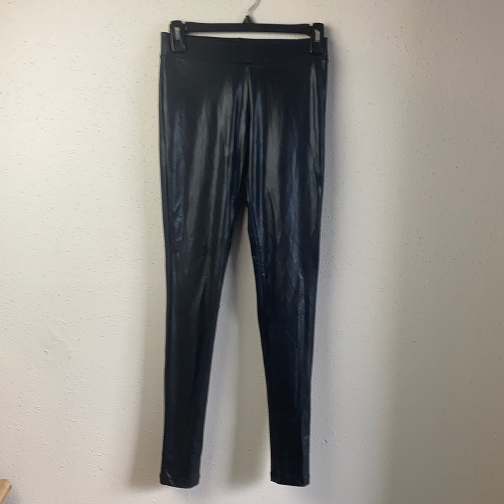 Faux Leather Leggings Wet Look Black Sz XS